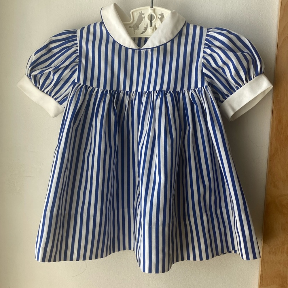 Vintage 80s blue and white striped dress with Peter Pan collar size 12 months